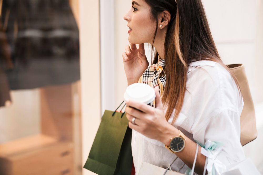The Estia shopper — out shopping with coffee in hand