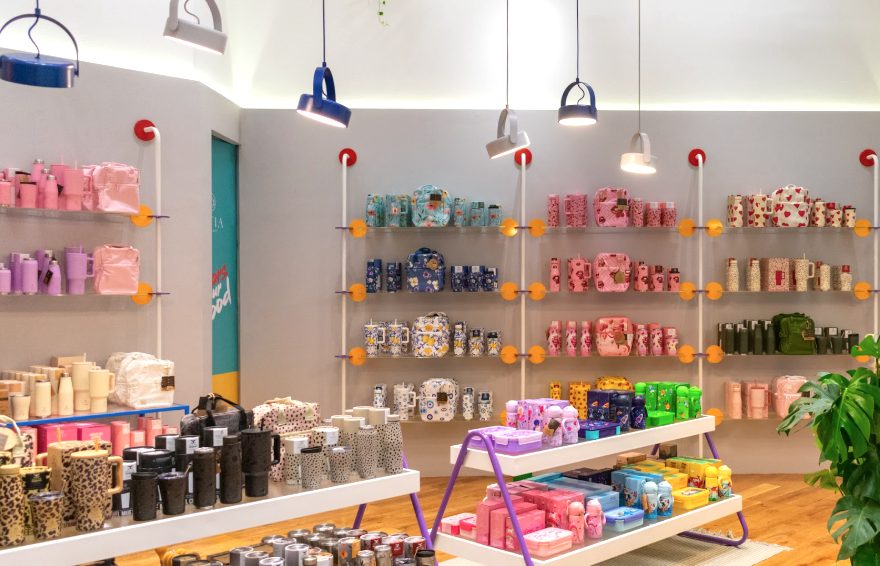 Inside an Estia store — walls of colourful drinkware